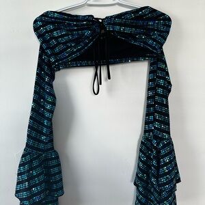 Black and Blue Shiny Off-Shoulder Top